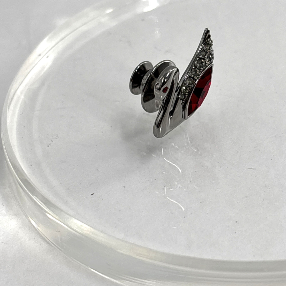 Swarovski Red Crystal Silver Tone Swan Lapel Pin Tie Tack - Picture 3 of 9